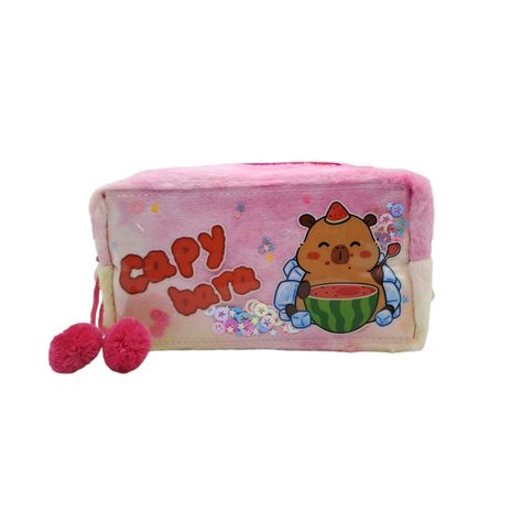 Estuche de Felpa para Lápices Diseño Capibara color Rosado-0