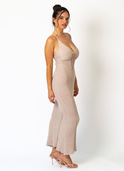 Vestido Largo Maxi Tejido Verano Gris -0