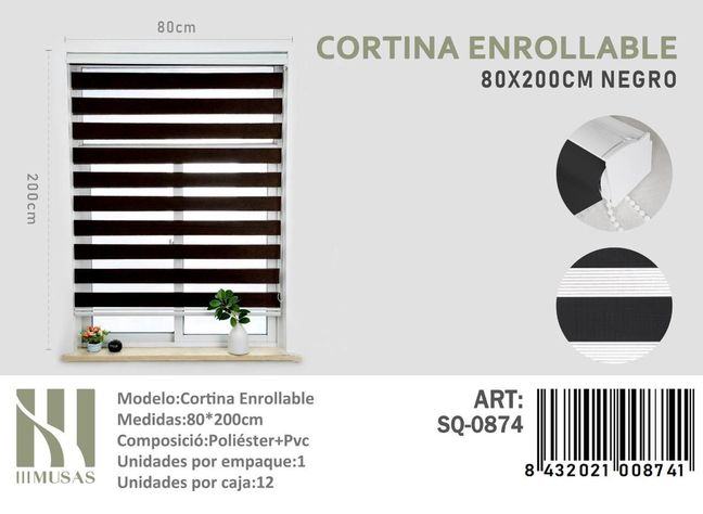Cortina Roller Lisa Color (duo) 80*200cm Color negro -2