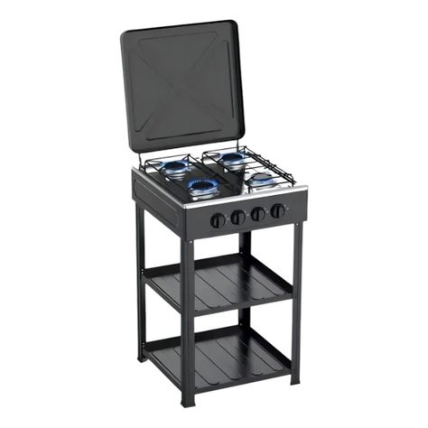 Cocina Encimera con patas A Gas 4 Quemadores Con Repisas Color Negro -0