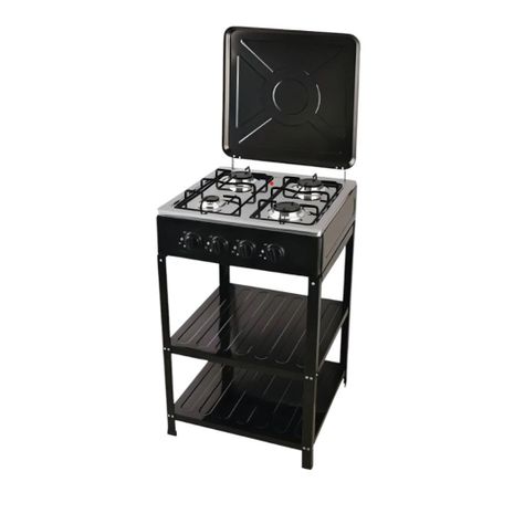 Cocina Encimera con patas A Gas 4 Quemadores Con Repisas Color Negro -2