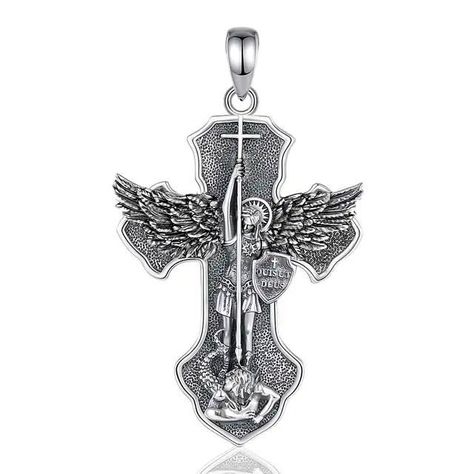 Colgante cruz de San Miguel de arcángel en plata fina 950-0