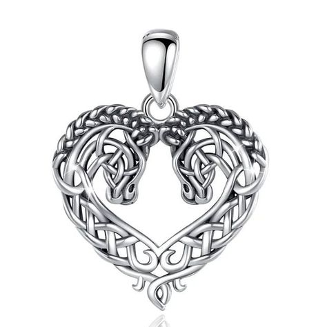 Colgante caballos con forma de corazón en plata fina 950-0