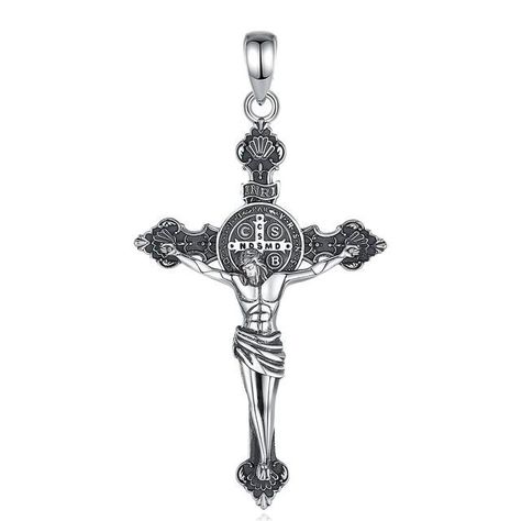 Colgante cruz de San Benito full definición en plata fina 950-0