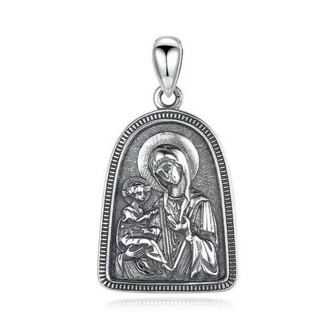 Colgante Virgen Maria y niño jesus en plata fina 950, con cadena-0
