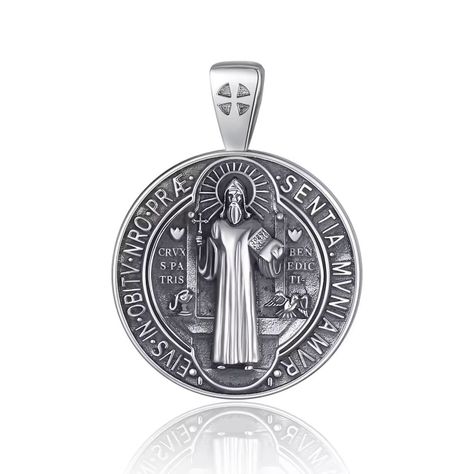 Colgante medalla de san Benito full definición en plata fina 950-0