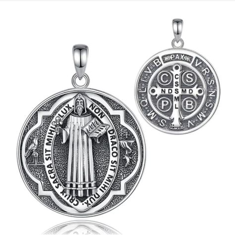Colgante medalla de San Benito en plata fina 950, con cadena-0