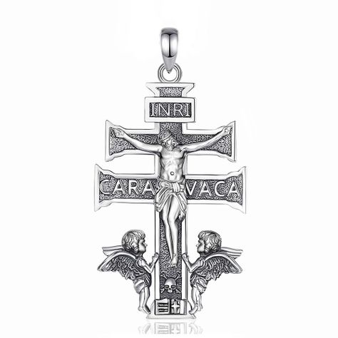 Colgante cruz de caravaca full definición maciza en plata fina 950-0