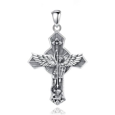 Colgante cruz de san miguel de arcángel protector en plata fina 950-0