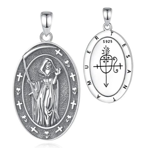 Colgante santa muerte full definición en plata fina 950, con cadena-0