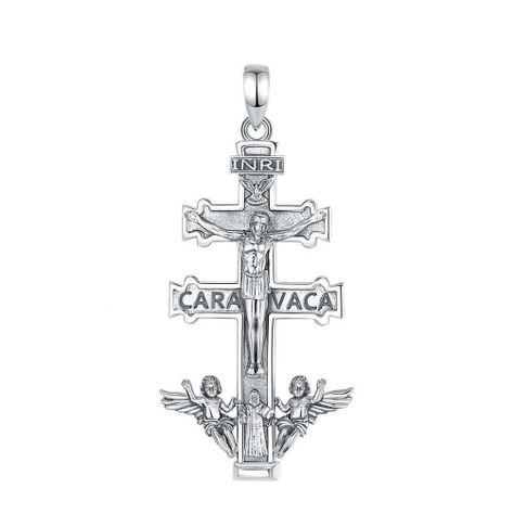 Colgante Cruz de caravaca con san benito en plata fina 950-0