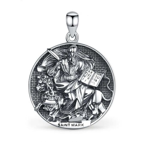 Colgante medalla de San Marcos en plata fina 950-0