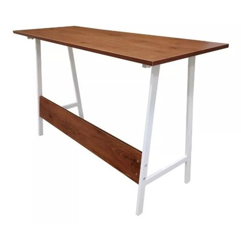 Escritorio Simple Metálico Estilo Industrial- Café/Blanco-0