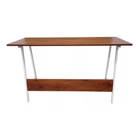 Escritorio Simple Metálico Estilo Industrial- Café/Blanco-1