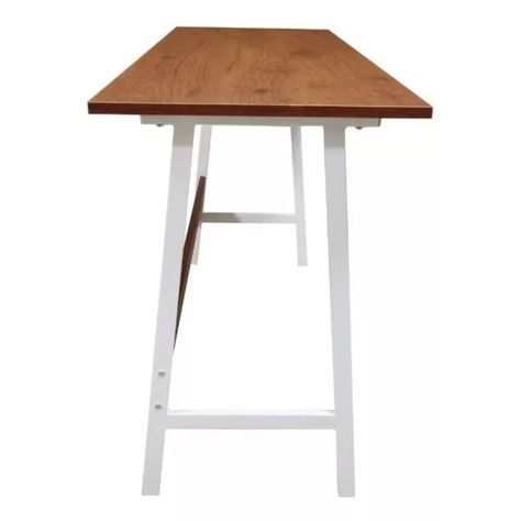 Escritorio Simple Metálico Estilo Industrial- Café/Blanco-2