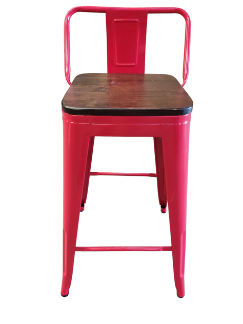 Pack 4 Pisos Taburetes Tolix 66 Cm Base Madera Oscura- Rojo-0