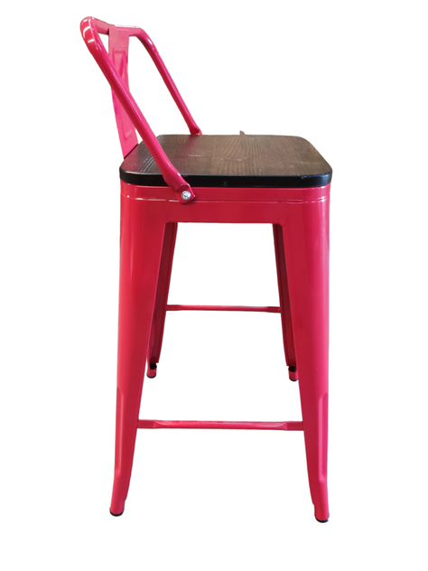 Pack 4 Pisos Taburetes Tolix 66 Cm Base Madera Oscura- Rojo-1