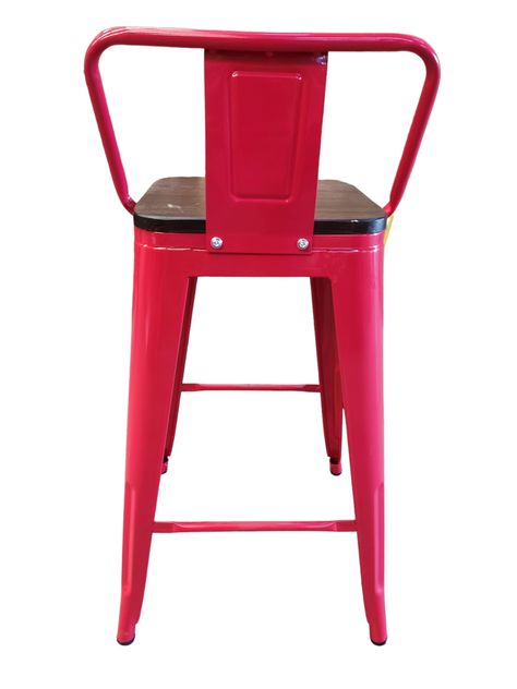 Pack 4 Pisos Taburetes Tolix 66 Cm Base Madera Oscura- Rojo-2