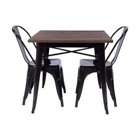 Mesa Tolix Comedor 80x80cm Base Madera- -Negra-2