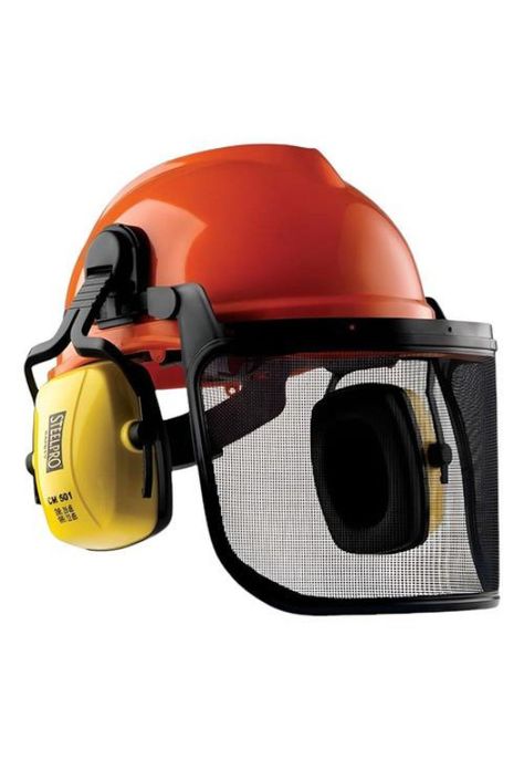 Casco Con Protección Visual Y Auditiva Para Motosierra Color Naranja-0