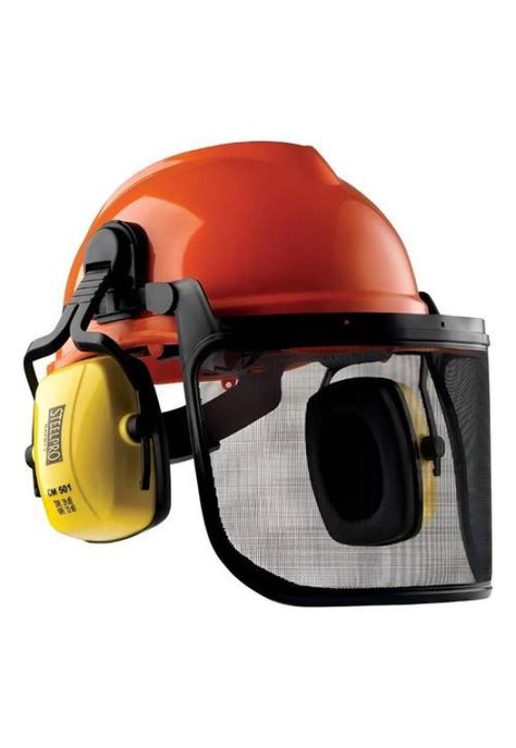 Casco Con Protección Visual Y Auditiva Para Motosierra Color Naranja-3