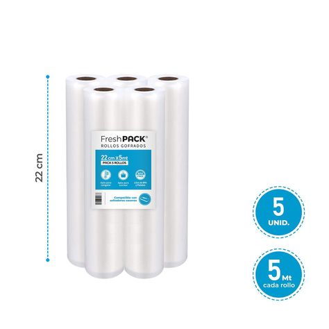 5 Rollos Vacio 22cm X 5mts Para Selladora Casera-1
