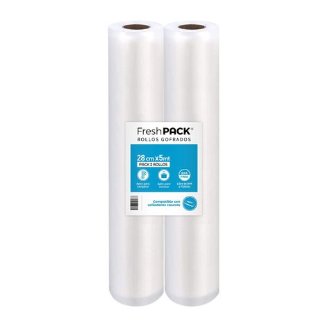 2 Rollos Vacio 28cm X 5mts compatible con Freshpack Oster y otras-0