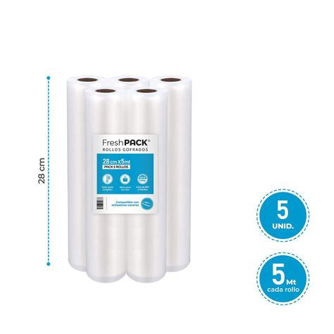 5 Rollos Vacio 28cm X 5mts Para Selladora Casera-1