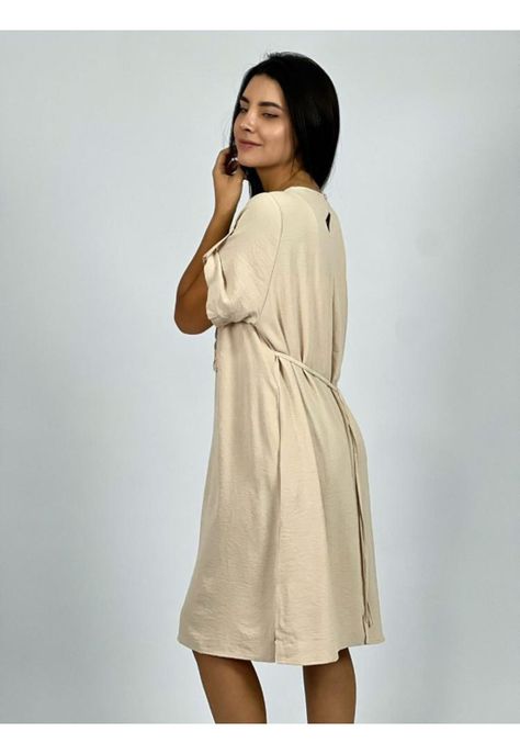 Vestido Crepe Holgado Circulo con Brillo Beige Enigmática Boutique-2