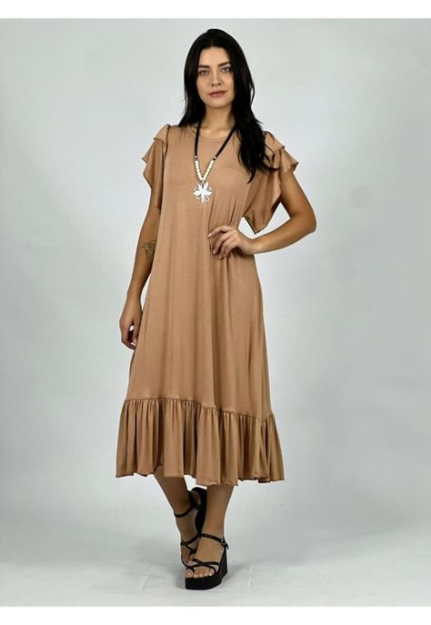 Vestido Algodón con Faroleos Camel Enigmática Boutique-0