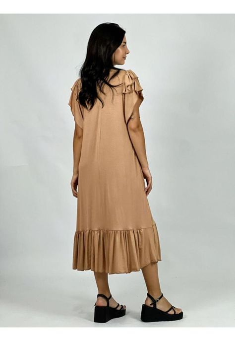 Vestido Algodón con Faroleos Camel Enigmática Boutique-2