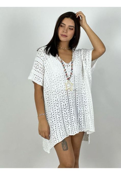 Polera Italiana Tejida Diseño Rombos Blanco-0