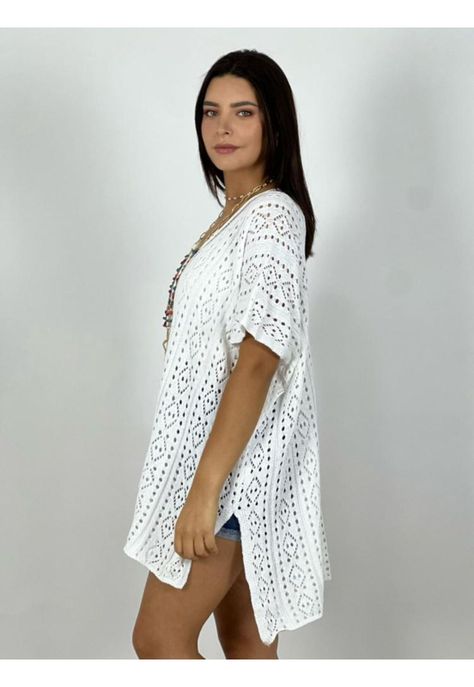 Polera Italiana Tejida Diseño Rombos Blanco-1