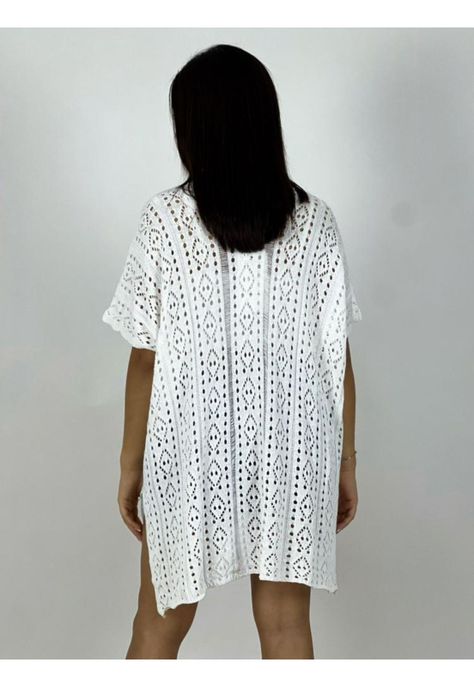 Polera Italiana Tejida Diseño Rombos Blanco-2
