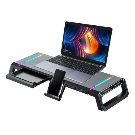 Soporte Base Organizador RGB para Monitor, notebook, incluye 4 puertos USB 3.0-1