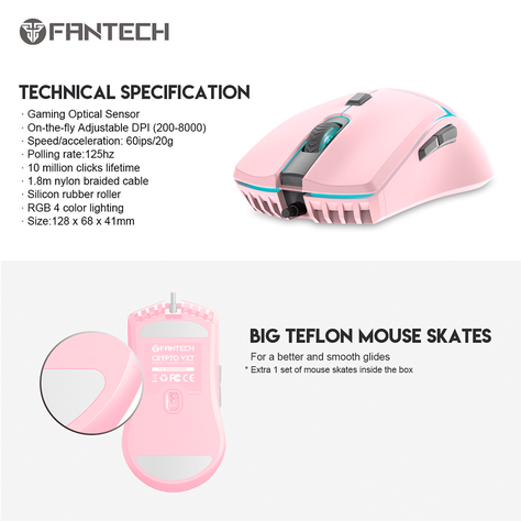 Mouse Gamer Progamable Fantech Crypto VX7 Sakura, 8.000 DPI-3