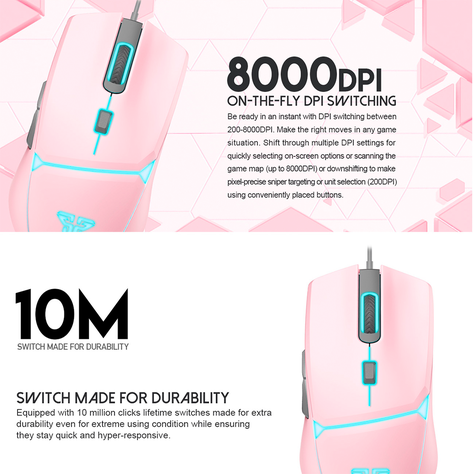 Mouse Gamer Progamable Fantech Crypto VX7 Sakura, 8.000 DPI-4