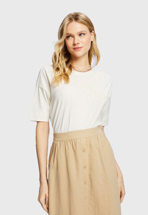 Polera Bordada, 100% Algodón Mujer Esprit-0