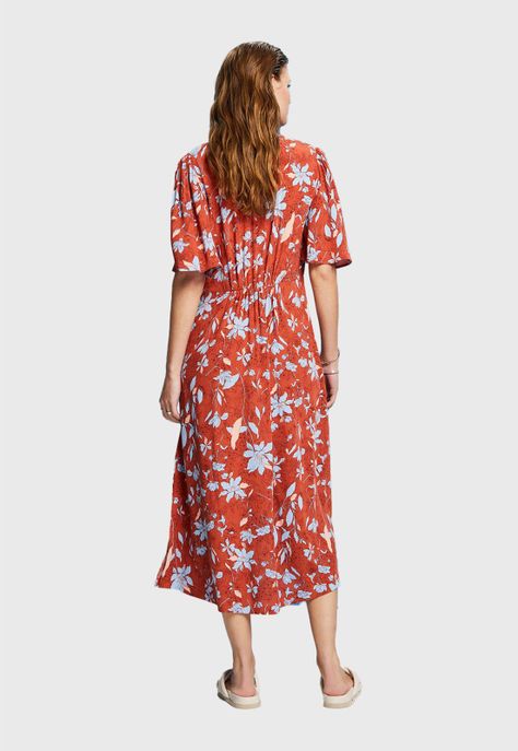 Vestido Midi Estampado Mangas Anchas Mujer Esprit-1