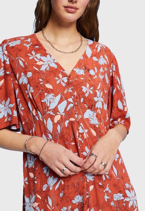 Vestido Midi Estampado Mangas Anchas Mujer Esprit-2