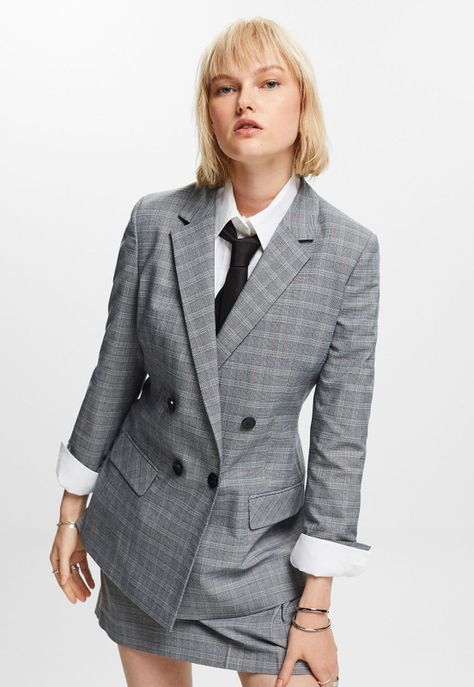Blazer a cuadros Principe Gales con solapa Mujer Esprit-0