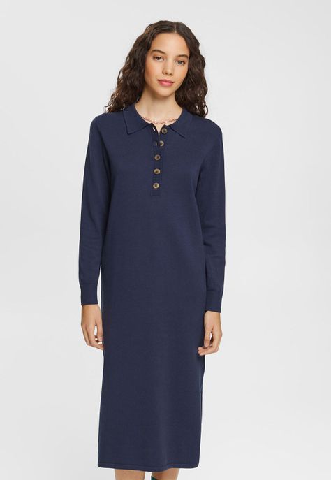 Vestido Con Cuello De Piqué Mujer Esprit-0