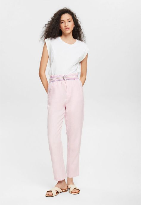 Pantalón De Lino Con Cinturón De Colores Esprit-0