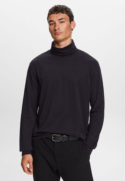 Polera manga larga con cuello alto plegado Hombre Esprit-0