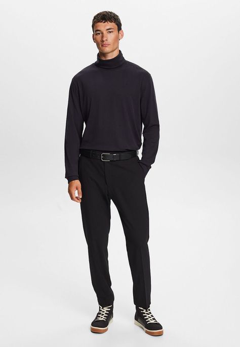 Polera manga larga con cuello alto plegado Hombre Esprit-3