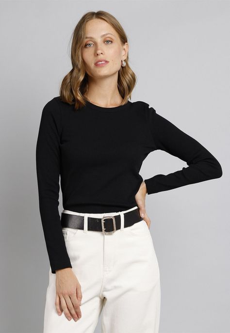 Polera Manga Larga Acanalada Mujer Esprit 995EE1K303-0