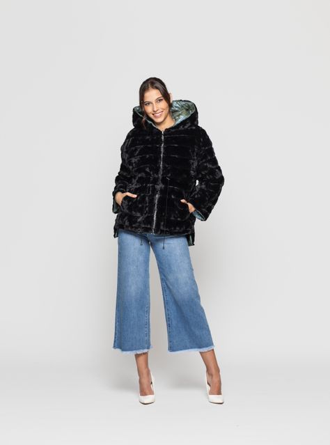 Parka Reversible Mujer Orian Celeste Lineatre-2