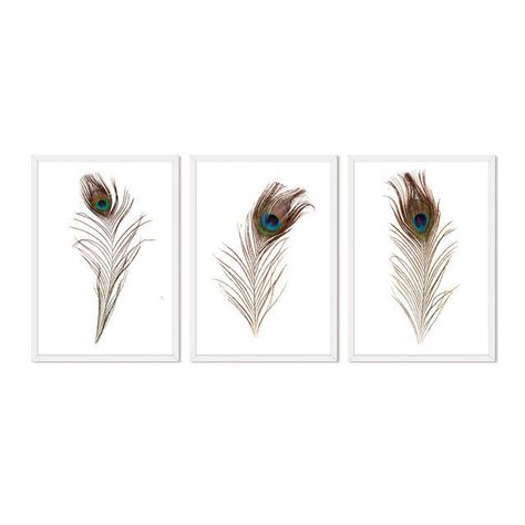 Set Triple Cuadros Abstracto Plumas Real Set-0