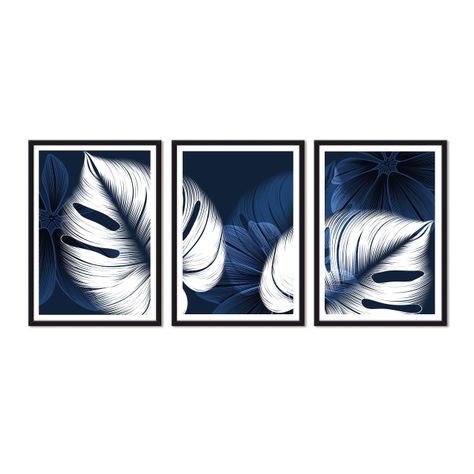Set Triple Cuadros Plantas Azules -0