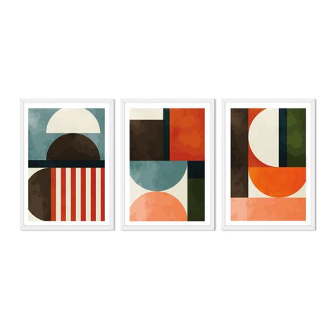 Set Triple Cuadros Abstracto Retro-0